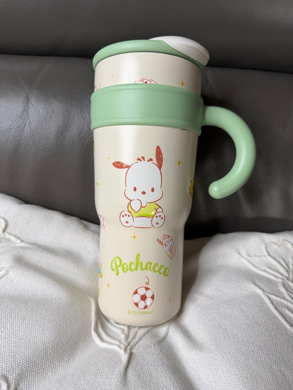 Sanrio Pochacco Cream and Mint Green Tumbler with Handle